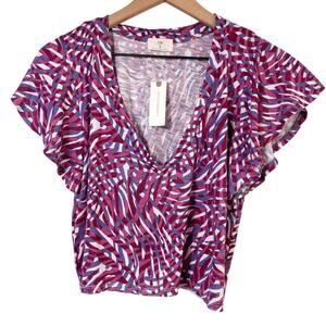 ANTHROPOLOGIE T.LA WAYFARING ZEBRA PURPLE WOMEN CROPPED TEE SIZE MEDIUM NWT
